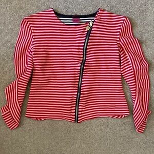 SAVE THE QUEEN pink stripe knit zip jacket, Sz Medium.